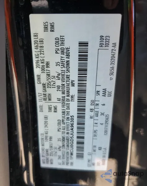 2018 Ford Escape Se from USA, damaged, VIN 1FMCU0GD5JUA96305